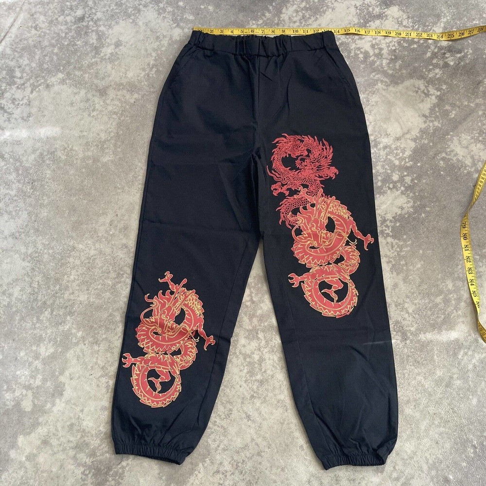 SHEIN Dragon Graphic High-Rise Black Joggers Womens Size Medium Casual